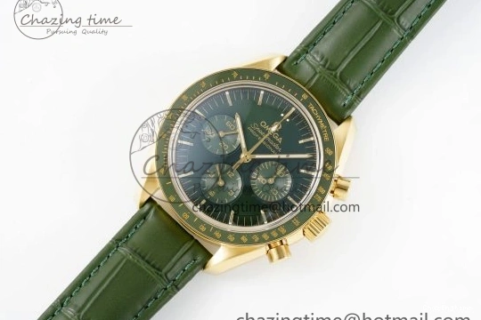 0512 Speedmaster Moonwatch in Moonshine Gold YG RMF Best Edition Green Dial on Green Leather Strap Manual Chrono EasyCare 7832